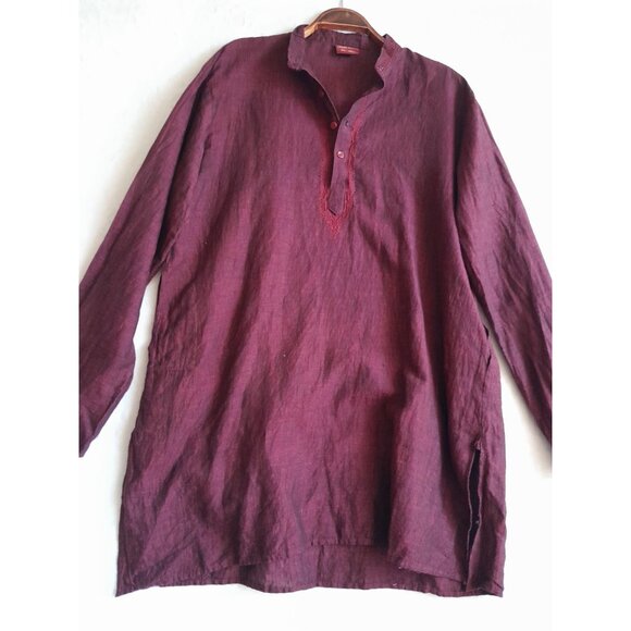 Mens Sz 40/Medium Relaxed Fit Boho Embroidered Linen Blend India Kurta Tunic Top - Picture 2 of 11